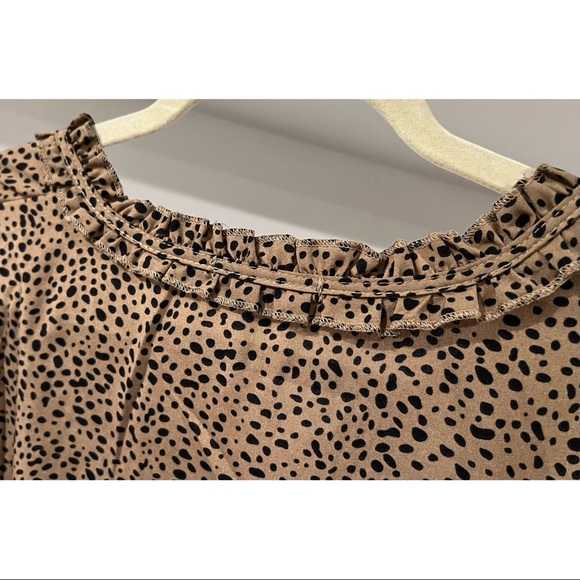 SHEIN Dalmatian Print Tie Neck Smock Dress Khaki - Picture 12 of 15